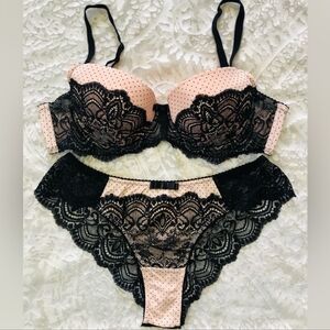 Elegant Black and Pink Lace Lingerie Set